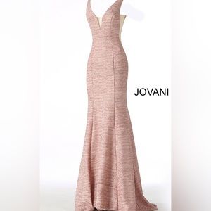 Blush Glitter Jersey Plunging Neckline Jovani Dress 45811 Size 4